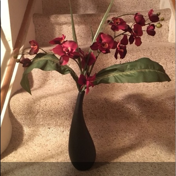 Burgundy Silk Orchid In Ceramic Vase - Picture 1 of 8